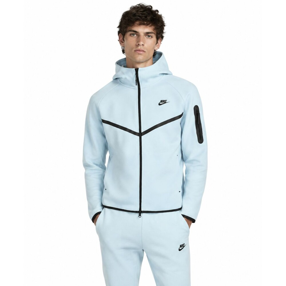 Nike Tech Fleece Windrunner Full Zip Hoodie Mens Medium Glacier Light Blue Black